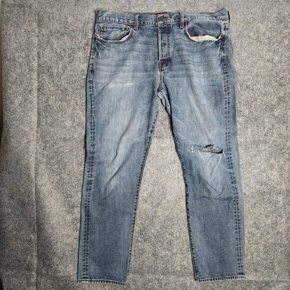 Lucky Brand 121 Heritage Slim Mens Jeans 38x32 Medium Wash Blue Distressed Denim - Picture 1 of 6